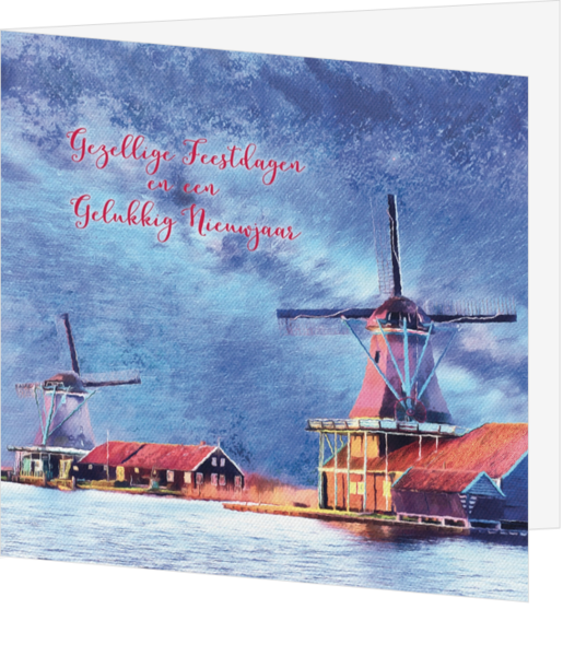Kunst Kerstkaart - Hollandse molens