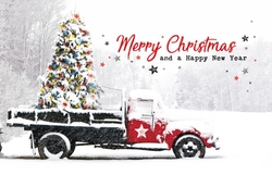 Kerstkaart   Pick up truck met kerstboom Achterkant/Voorkant